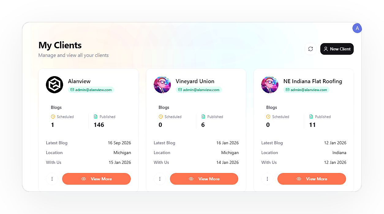 My Clients dashboard