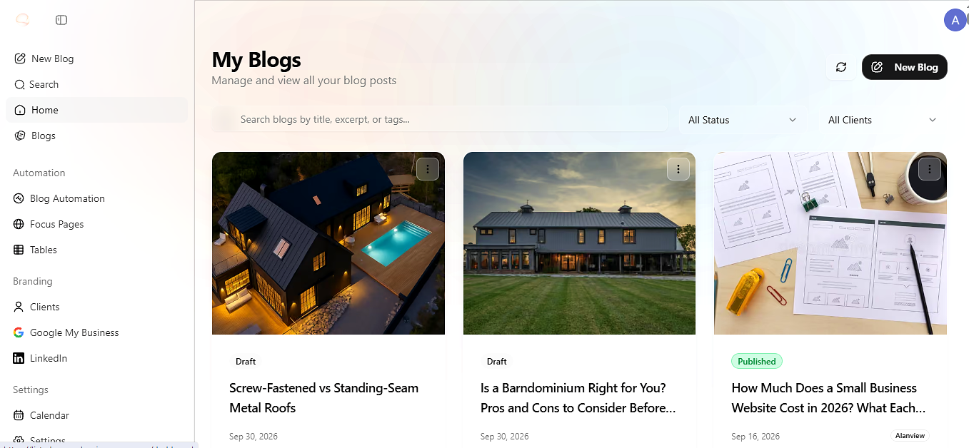 My Blogs dashboard
